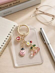 Enameled Alloy Ladybug Daisy Cherry Pendant, Cute Girly Backpack Charm, Exquisite Personal Accessory, Ladybug Keychain With Small Daisy, Cherry, And Heart Rhinestone Combination, Girly Heart Bag Charm, Versatile And Exquisite Car Keyring, Best Friend - Multicolor - View 3