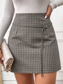 QUNGIGU Women Casual Plaid Skort Preppy Style Mini Skirt Shorts For Daily Commuting Going Out Dating - Grey - View 2