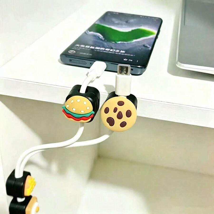 1/4入組可愛漢堡餅乾蛋吐司磁吸式線材收納夾,桌面理線器,背膠式充電線夾,多功能居家辦公桌裝飾理線固定器 - 多色 - 查看 1