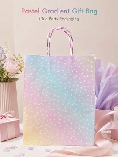 6pcs Double-Sided Gradient Pink Gift Bags With Handles, Star Print Reusable Macaron Color Party Favor Bags, Suitable For Birthday Wedding Gift Packaging