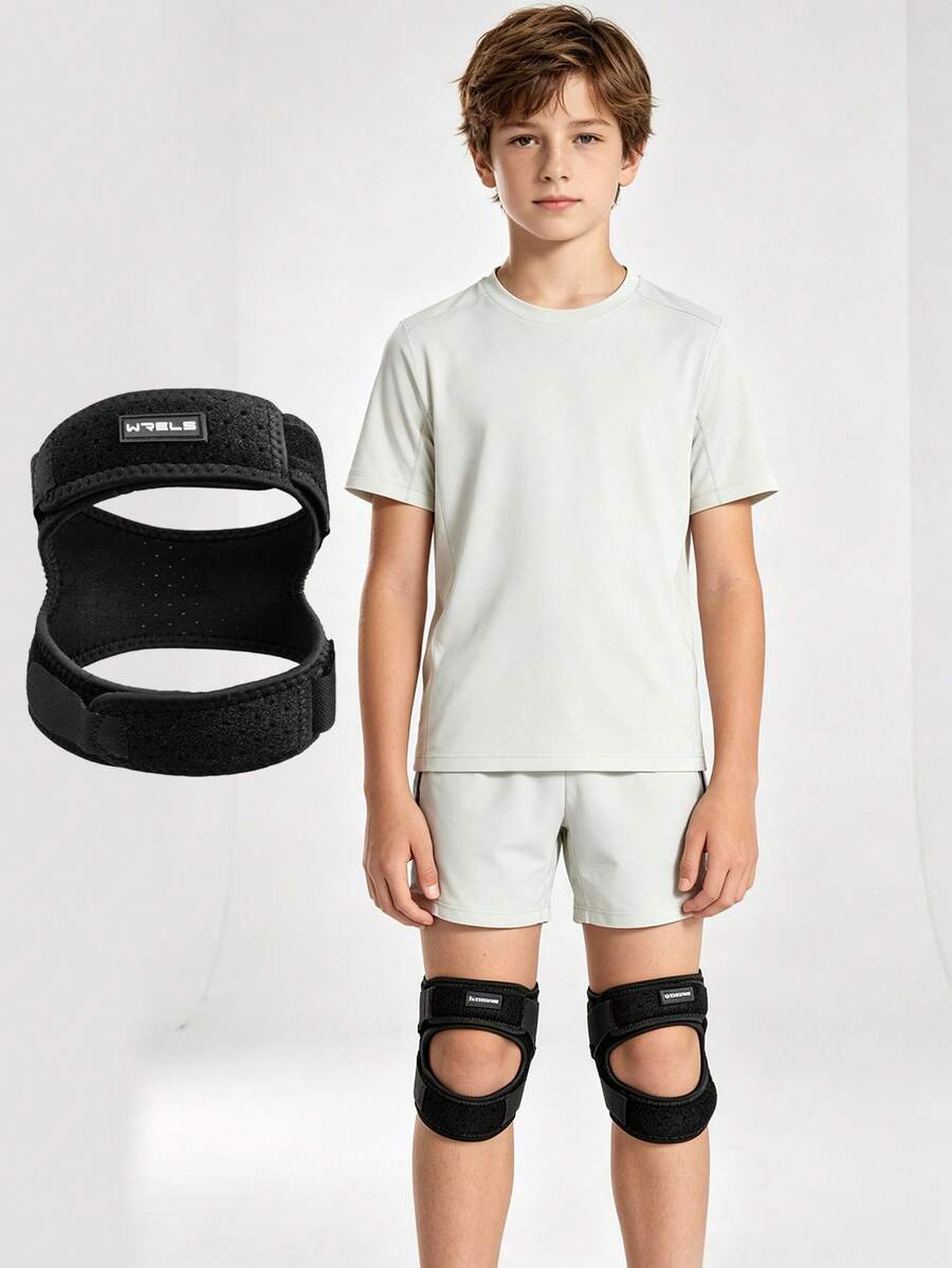1 Pair Adjustable Children's Knee Pads, Dual-Side Patella Straps, Knee Support, Football Accessories, Basketball Sports Knee Gear - Black - View 1