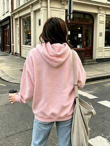 Autumn/Winter Women's Pink Hooded Long Sleeve Sweatshirt, Casual Daily Commute Party Sporty Women's Top, Y2K Street Style Hooded Pullover - Pink - View 2
