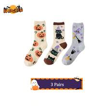 1/2/3 Pairs Of Plush Socks With Ghost And Bat Patterns, Cute And Fun Halloween Socks, Winter Women's Long Stockings And Pumpkin Socks For Couples - Multicolor - View 30