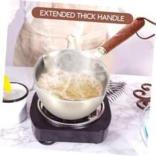 Wooden Handle Stainless Steel Mini Oil Pot, Kitchen Oil Splashing Tool, Compatible With Induction Cooktop, Mini Pot For Butter, Sauce And Hot Oil - View 7