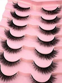 New 7 Pairs Natural Slender 3D Mink Eyelashes 5D Fluffy Eyelash Makeup Set Mink Eyelash Extension Short Strip Eyelashes, Eyelashes, False Eyelashes, False Eyelashes - Multicolor - View 3