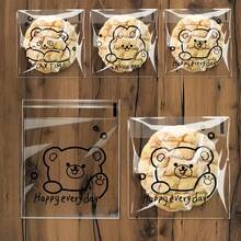 100入透明自黏烘焙包裝袋，可愛卡通設計，適用於切片麵包與吐司、學校用品、食品袋、食品盒，適合裝糖果、巧克力、餅乾等 - 無色 - 查看 4