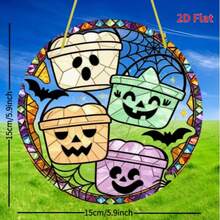 1pc Halloween Candy Bucket Acrylic Suncatcher, Faux Stained Glass Window Hanging, Spooky Home Decor - C - View 7