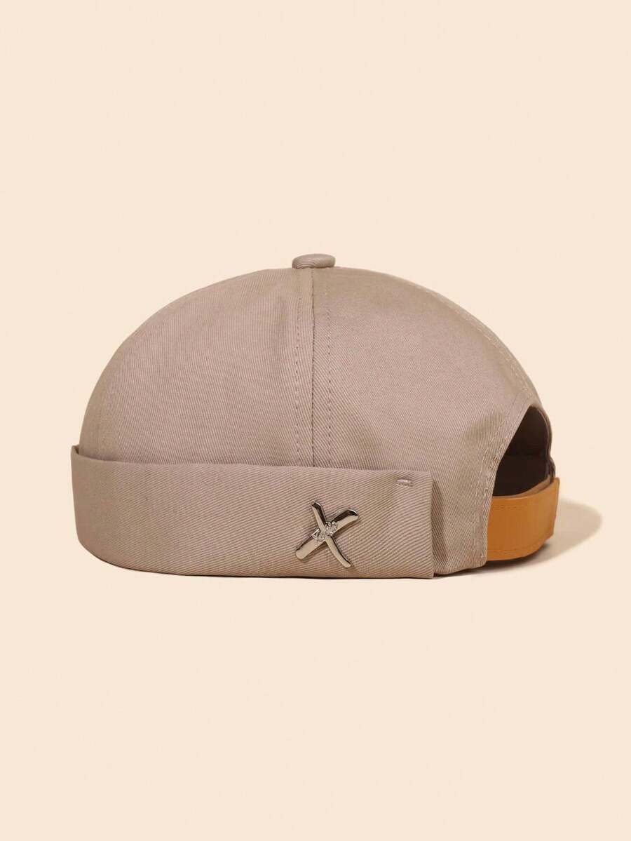1pc Men's Iron Label Personalized Outdoor Casual Fashion Adjustable Size Flat Cap Brimless Hat Suitable For Daily Wear Versatile Simple Retro Street Style Gift - Khaki - View 1