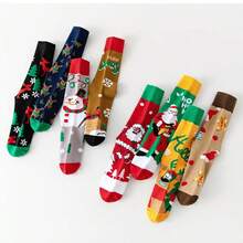 Men Women Christmas Crew Socks, Festive Red Long Holiday Socks, Plus Size Soft Casual Socks, Zhuji Made Warm Knit Socks, Daily Wear Christmas Gift Socks For Family Party Home Decoration - Multicolor - View 3