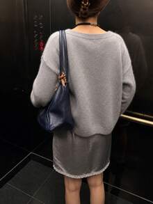 Women's Plush Knit Cardigan, Button-Up, Soft Long Sleeve Sweater, Comfortable And Versatile, Suitable For Winter And Autumn Daily Wear - Grey - View 4