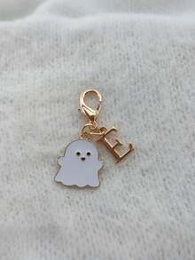 1Pc Mini Zinc Alloy Ghost Keychain, Cute Halloween Enamel Charm, White Ghost & Letter Pendant, Spooky Style, Bag Charm, Gift, Holiday Decor - Multicolor - View 19