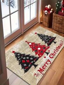 1pc, Christmas Tree Door Mat - Festive Happy Christmas Pattern, Non Slip Entrance Mat With Snowflake Design, Lightweight Welcome Mat, Suitable For Indoor/Outdoor Use, Perfect For Home And Office Use - A - View 1