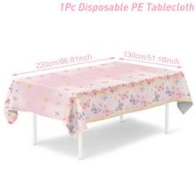 1件/3件裝 粉色蝴蝶花卉一次性塑膠桌布，220*130cm 派對桌布，生日派對桌巾，居家裝飾，派對用品，蝴蝶主題生日裝飾，新娘婚前派對裝飾，防水易清潔，適合返校季與情人節，派對禮物 - 彩色 - 查看 11