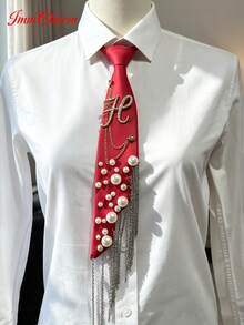 ImmCharm Men's & Women's Fashion Personalized Neckties, 26 Alphabet Letter Ties With Gemstone Accents, Fashion Chain Tassel Bow Ties, Accessories For Casual, Outdoor, School Uniform, JK Workwear, Cosplay, Christmas, Halloween, Gift Choice - Red - View 13