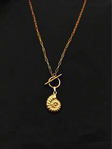1 pieza Collar con colgante de concha de caracol minimalista de acero inoxidable chapado en oro, unisex, uso diario, uso en vacaciones, lujo de nicho, versátil - Amarillo Oro - Ver 6