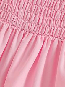 Girls' Summer Solid Color Dress, Sweet Vintage Style, Exquisite Hollow Out Detail Design, Perfect For Daily Wear Or Photo Shoots - Pink - View 5