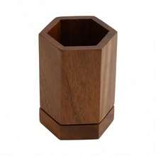 LEEAN 360° Rotatable Walnut Wood Pen Holder, Rotating Desktop Pencil Cup, Multi‑Purpose Wooden Organizer For Pens, Pencils, Makeup Brushes, Office Vanity Desk Storage Decor - 12.2*9cm - View 8
