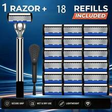 Men's Manual Razor Set, 2 Handles + 30 Replacement Blades, Includes Cleaning Brush, Lightweight Grip, Suitable For Dry And Wet Shaving - Multicolor - View 15