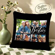 1pc Black Background Multi-Photo Layout DIY Customized Best Friend Portrait English Text Pillowcase, Best Friend Memory Image Collage Cushion Cover, Exclusive Keepsake Pillowcase For Best Friend, Living Room Sofa Bedroom Bed Head Decor Lumbar Pillowcase, Pillow Insert Not Included - Multicolor - View 11