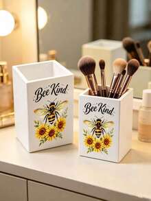 Bee & Sunflower Storage Tube, Sewing Machine Scissors Organizer, Multi-Functional Storage Box, Desktop Organizer, Creative Print Compact Storage Container, Home Countertop Organizer; Suitable For Bathroom, Kitchen, Office, Bedroom, Living Room Countertop Storage, Can Store Makeup Brushes, Pens, Remote Controls - Multicolor - View 5