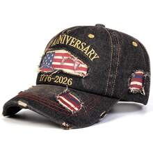 1pc Men's 250TH ANNIVERSARY 1776-2026 Letter Embroidered Distressed Washed Denim Baseball Cap, Street Fashion Hat, Outdoor Sun Protection Casual Cap For Spring/Autumn Travel, Beach Vacation - Multicolor - View 9