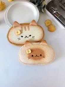 1pc Cute Lucky Bread Toast Cat Pencil Case, Highly Attractive Large Capacity Student Pencil Stationery Storage Bag - Multiple Styles - View 3