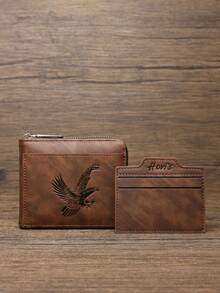 HOVI'S Men's 2 Pieces Vintage Distressed Clutch Wallet Set - Long Wrist Strap Handbag With Embossed Design + Compact Short Wallet - Brown - View 8