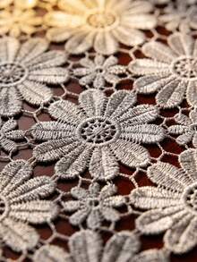 HXARTMIS 1件刺繡鏤空雛菊花卉蕾絲桌旗，復古田園風餐桌裝飾，適用於餐桌、婚禮派對與居家裝飾 - 灰色 - 查看 5