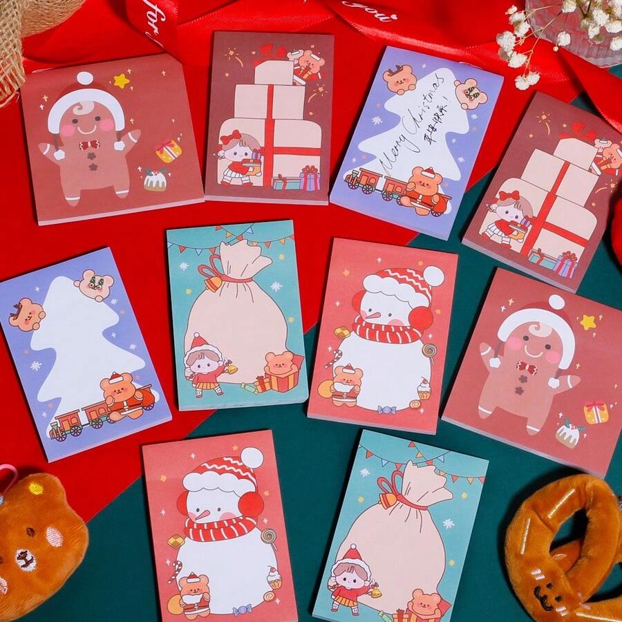 4/8pcs-Random Style 2 Sizes, Christmas Memo Notepad, Suitable For Students, Office, Study Notes, Santa Reminder - one-size - View 1