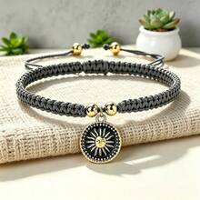 1Pc Vintage Pendant Braided Bracelet Adjustable Boho Nylon Rope Bangle For Women Couple Friendship Beach Jewelry Gift - Sun Black - View 11