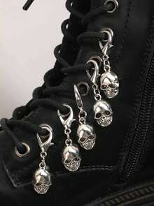 5pcs Gothic Vintage Skull Shoe Charms, Suitable For Boots, Halloween - Silver - View 4