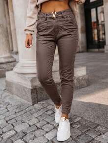 Women PU Leather Pants, Women Fleece Lined Faux Leather Pants MOMFIT Fleece Autunn Winter Warm PU Leather Skinny Pants Comfort Trousers With Stretch - Chocolate Brown - View 2