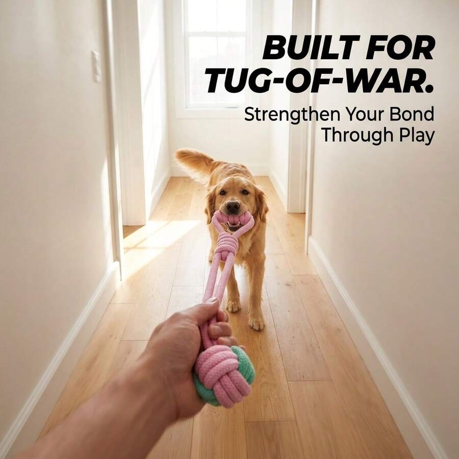 Knotted Dog Toy Durable Interactive Training Rope Toy Suitable For All Dog Sizes Indoor And Outdoor Play And Dental Cleaning - Pink - View 1