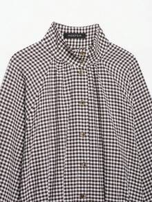Liorin Autumn New Women's European And American Style Fashion Minimalist Versatile Slimming Loose Plaid Jacket - Brown - View 5