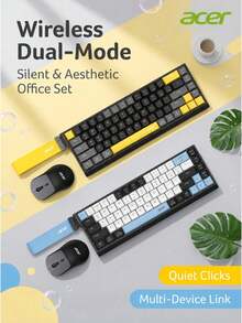 Acer Kombinasi keyboard dan mouse nirkabel dual-mode, sakelar gunting, senyap, dapat diisi ulang, keyboard dan mouse Bluetooth kantor dengan desain blok warna. - View 6