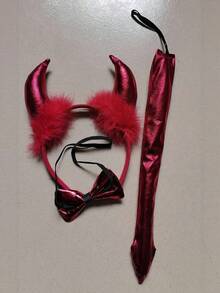 Halloween Devil Costume Set Red Horn Headband Glasses Cane Tail Full Set For Masquerade Carnival Couple Party COS Rave Dance Props (Due To Lighting, Color Difference May Occur, Cane Stick Color Is Random) - Multicolor - View 12