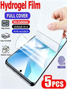 5pcs High Clear Hydrogel Screen Protector Film, Compatible With Xiaomi 17T 15T Poco X7 X8 M8 F7 Pro/ Note 15 14 13 4G 5G A7 A5 A4 15C, Full Coverage Anti-Explosion Anti-Scratch Flexible Soft Film, Non-Glass - Clear - View 2