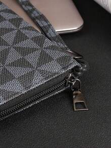 HOVI'S Men's 2-Piece Checkered Credit Card Holder Set - Textured Faux Leather Zipper Clutch Wallet With Wrist Strap & Phone Storage + Organizer Card Holder - Black - View 4