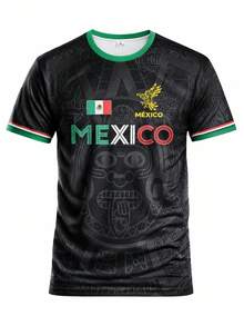 Mexico Style Customized Men's Soccer Jersey & Customizable Name & Number & Round Neck Lightweight Soccer Sports Top & Suitable For Soccer Matches, Training, Daily Wear, Gifts - Black - View 5