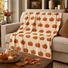 Autumn Pumpkin Pattern Orange Plush Flannel Throw Blanket, Suitable For Thanksgiving, Farmhouse Style, Fits Chairs, Sofas, Beds, Cars - Multicolor - View 10