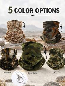 Outdoor Camouflage Fleece Neck Warmer, Soft Fabric, Adjustable Drawstring Detail, Warm Face Mask, Camouflage Pattern, Multiple Colors Available, Suitable For Hiking, Camping, Skiing, Snow Travel, Autumn/Winter Outdoor Activities, Holiday Gear - Multicolor - View 9