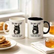 1pc 11oz Funny Black Cat To Do List Ceramic Coffee Mug, Humorous Sarcastic Quote Two‑Tone Cup, Dishwasher Reusable Drinkware, Office Daily Tea Cup, Novelty Gag Gift For Cat Lovers Coworkers Friends - Multicolor - View 3