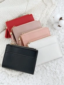 New Women's Short Wallet, Foldable Buckle Portable Cash, Credit Card Tassel Decorative Coin Purse, Suitable For Commuting And Travel - White - View 3