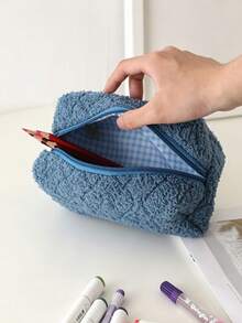 1pc Japanese Minimalist Soft Makeup Storage Bag, Solid Color Soft Fabric Cosmetic Bag Set, Casual Style Suitable For All Seasons, Women's Daily Travel Bathroom Toiletry Storage Bag, Home And Outdoor Universal - Multicolor - View 6
