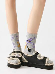 1/2/3 Pairs Of Plush Socks With Ghost And Bat Patterns, Cute And Fun Halloween Socks, Winter Women's Long Stockings And Pumpkin Socks For Couples - Multicolor - View 8