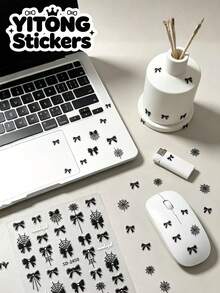 1pc Sweet Cool Style Printed Decorative Sticker, Black Bow Tie With Spider Web Pattern, Delicate And Complete Pattern Lines, Neat Edge Cutting; Thin And Flat Texture, Waterproof And Moisture-Resistant, Soft Adhesive Backing Without Residue, Rich Pattern Styles, Can Decorate Notebooks, Mice, Aromatherapy, Lighters And Other Personal Items, Creating A Cool Sweet Atmosphere - Spider Web Bow - View 1