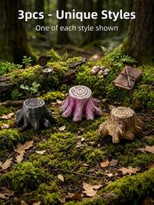 3pcs Resin Mini Tree Stump Fish Tank Decor, Aquarium Decoration Accessories, Mini Tree Trunk Ornaments, Suitable For Fairy Garden, Dollhouse And Photography Props - A - View 3