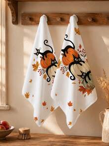 2pcs Autumn Halloween Cute Pumpkin & Black Cat Pattern Kitchen Towels, Soft Polyester Dish Cloths, Suitable For Kitchen Decor, Kitchen Cleaning, Holiday Party Decoration, Kitchen & Bathroom Supplies, Home Essentials, Home Decor, Housewarming Gift - Multicolor - View 6