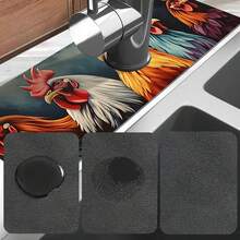 1pc Sink Faucet Absorbent Mat, Colorful Rooster Pattern Drainage Mat, Suitable For Kitchen, Bathroom Sink, Countertop, Drainage Mat, Diatomaceous Earth Material, Trimmable, Quick-Dry Mat - Multicolor - View 10