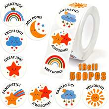 500pcs/Roll Cute Cartoon Rainbow Smiling Face Self-Adhesive Graffiti Stickers, Reward & Encouragement Stickers, Gift Envelope Seal Stickers, PVC Waterproof Stickers For Classroom, School, Work, Study, Training, Scripture Stickers, Handmade Self-Adhesive Labels, Motivational & Encouragement Stickers, Back To School Decoration Stickers, School Opening Stickers - Multicolor - View 1